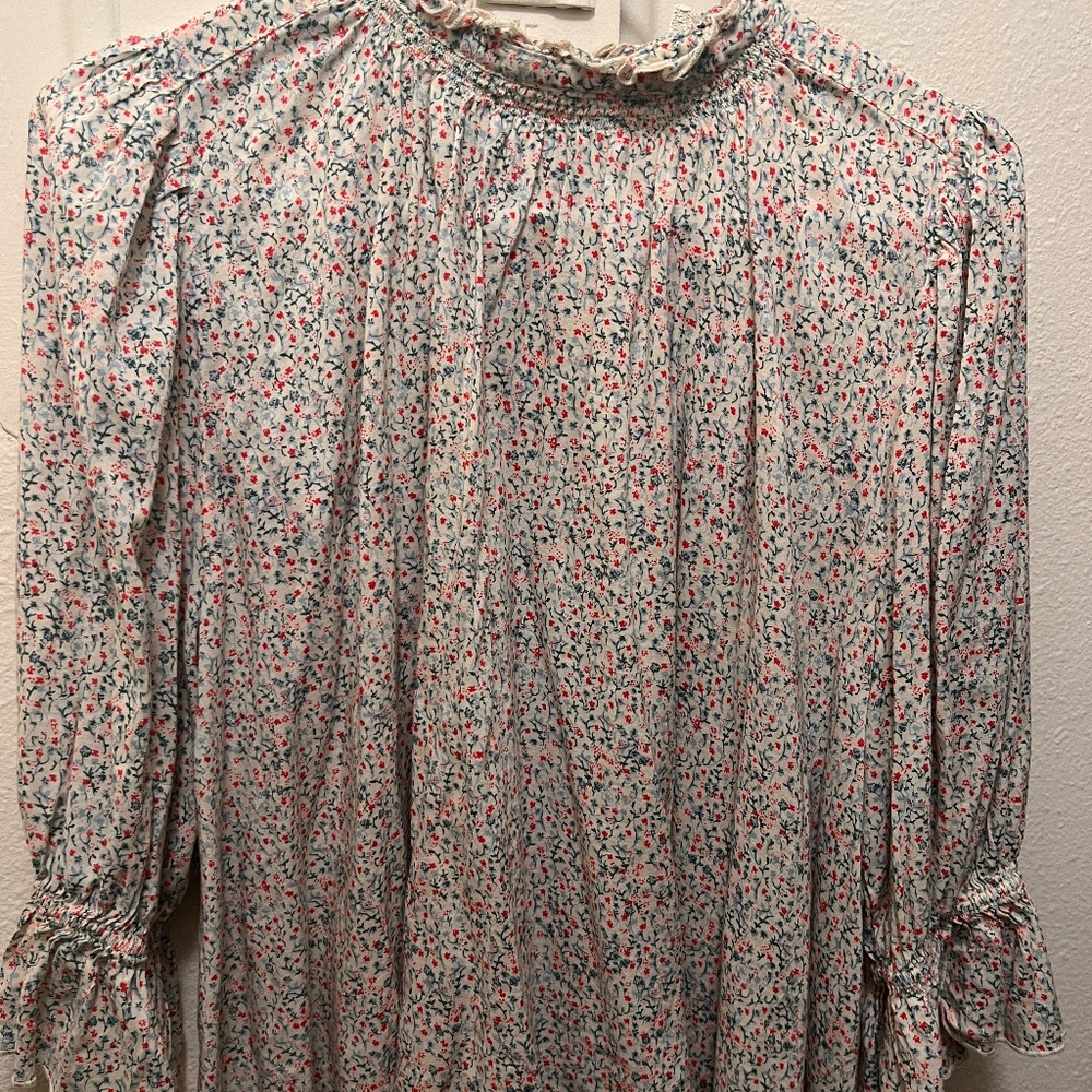 Free People High Neck Flutter Detail Blouse